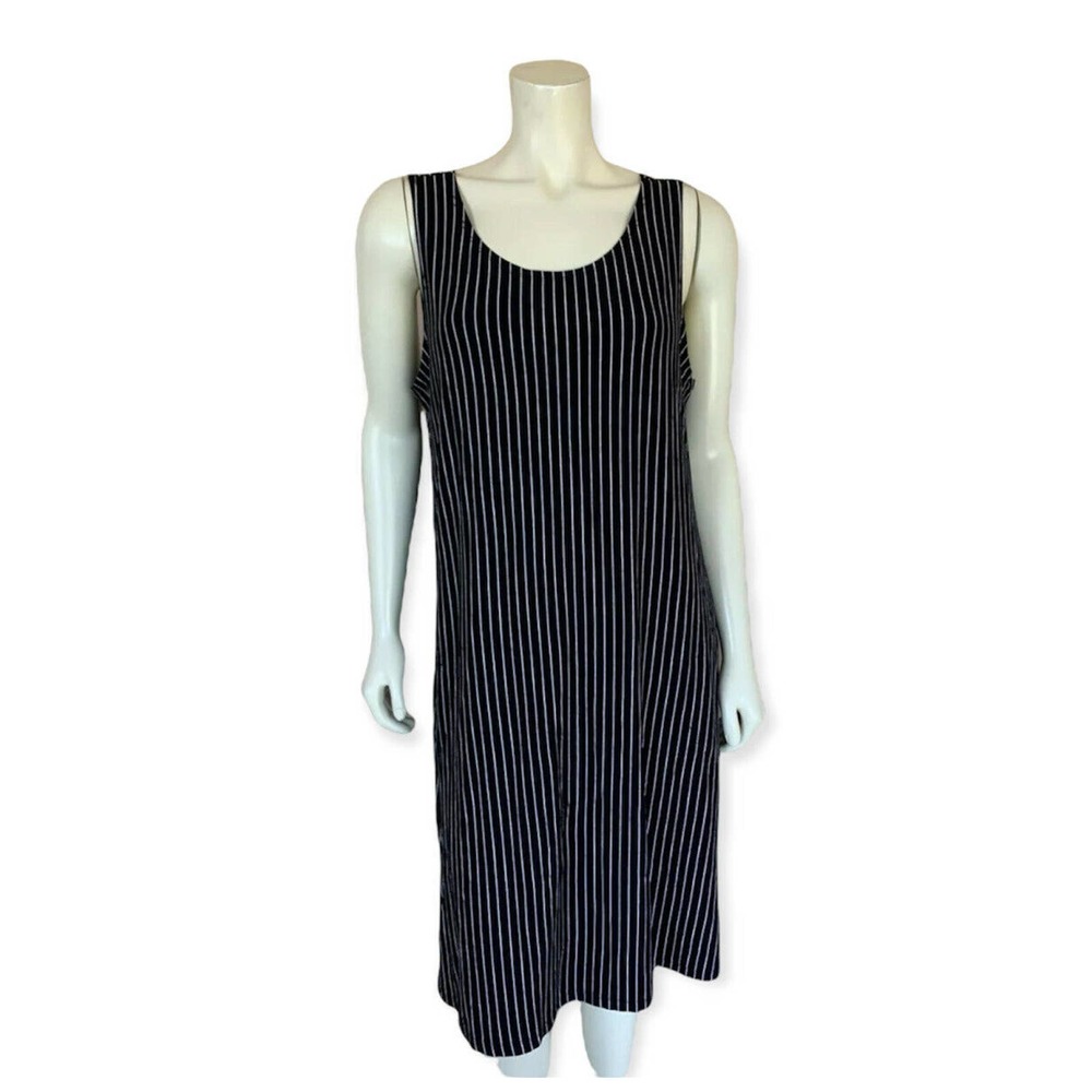 Habitat Stripe Black Dress Size Medium Women's Lagenlook Pockets Long Sleeveless